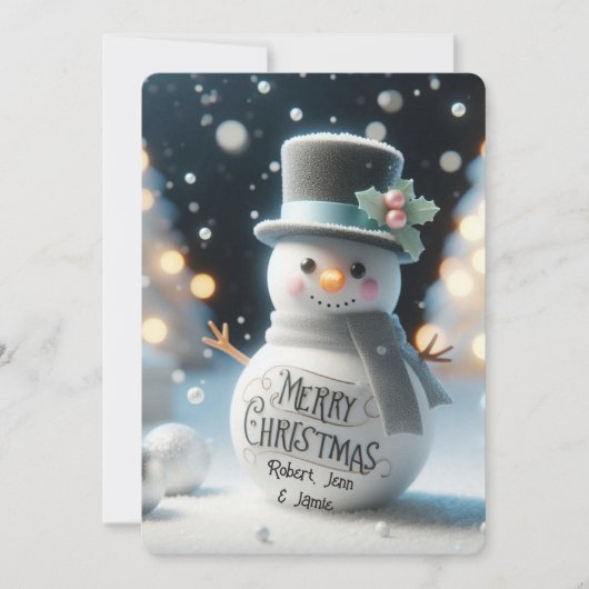 Sneeuwman met hoge hoed  feestdagenkaart (Voorkant)