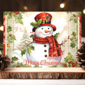  sneeuwman met Holly Merry Christmas Feestdagen Kaart