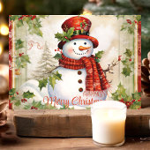  sneeuwman met Holly Merry Christmas Feestdagen Kaart