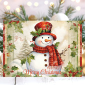  sneeuwman met Holly Merry Christmas Feestdagen Kaart