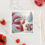 Sneeuwman met ijskegel en hond servet (Insitu)