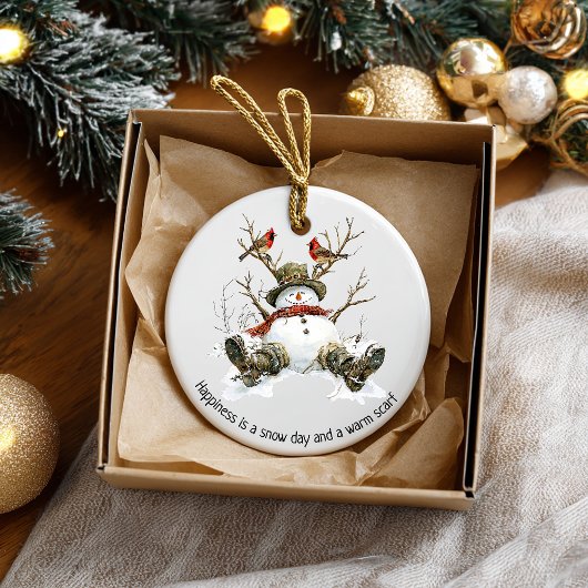 Sneeuwman met Kardinalen Keramisch Ornament