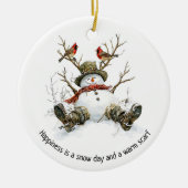 Sneeuwman met Kardinalen Keramisch Ornament (Voorkant)