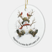Sneeuwman met Kardinalen Keramisch Ornament (Links)
