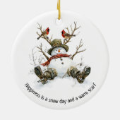 Sneeuwman met Kardinalen Keramisch Ornament (Achterkant)