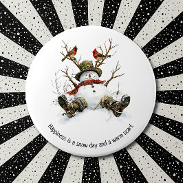 Sneeuwman met Kardinalen Ronde Button 6,0 Cm
