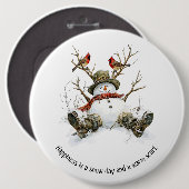 Sneeuwman met Kardinalen Ronde Button 6,0 Cm (Voorkant /achterkant)