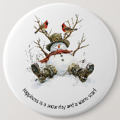 Sneeuwman met Kardinalen Ronde Button 6,0 Cm (Voorkant)