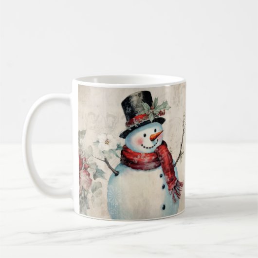 sneeuwman met kerstbloemen koffie Mok (Links)