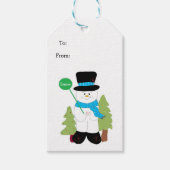 Sneeuwman met Kerstbomen Cadeaulabel (Voorkant)