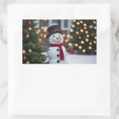 Sneeuwman met kerstbomen in de winter rechthoekige sticker (Tas)