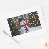 Sneeuwman met kerstbomen in de winter rechthoekige sticker (Envelop)