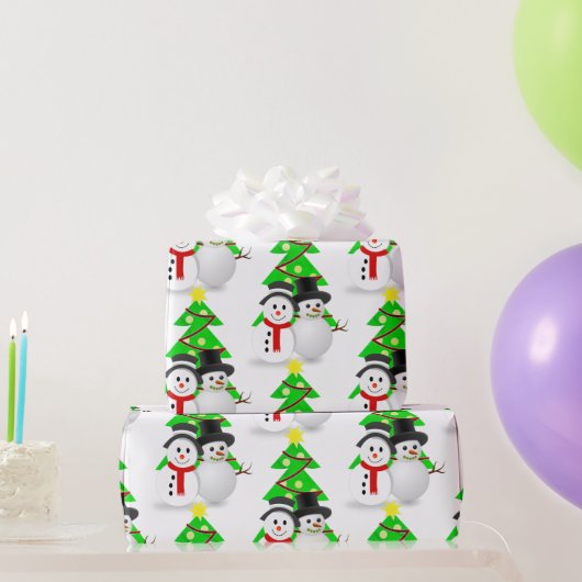 Sneeuwman met kerstbomen / Kerstcadeau Cadeaupapier (Feestgeschenken)