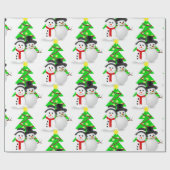 Sneeuwman met kerstbomen / Kerstcadeau Cadeaupapier (Vlak)