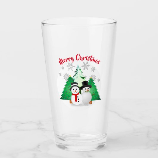 Sneeuwman met Kerstbomen / Kerstfeest Glas (Voorkant)