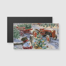 Sneeuwman met Kerstboom en Tractor Magnet