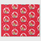 Sneeuwman met kerstboom in een sneeuwWereldbol Cadeaupapier (Vlak)