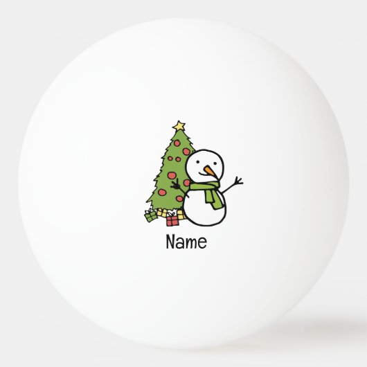 Sneeuwman met Kerstboom Pingpongbal (Voorkant)