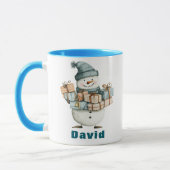 Sneeuwman met kerstcadeaus blauw Pet Mok (Links)