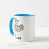 Sneeuwman met kerstcadeaus blauw Pet Mok (Voorkant links)