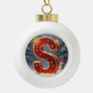 Sneeuwman met Kerstmis Letter S Persoonlijke Initi Keramische Bal Ornament