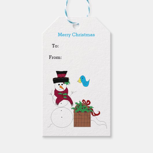 Sneeuwman met Kerstplanter Cadeaulabel (Voorkant)