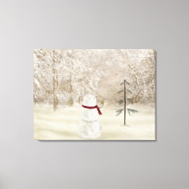 Sneeuwman met Kerstster Canvas Afdruk