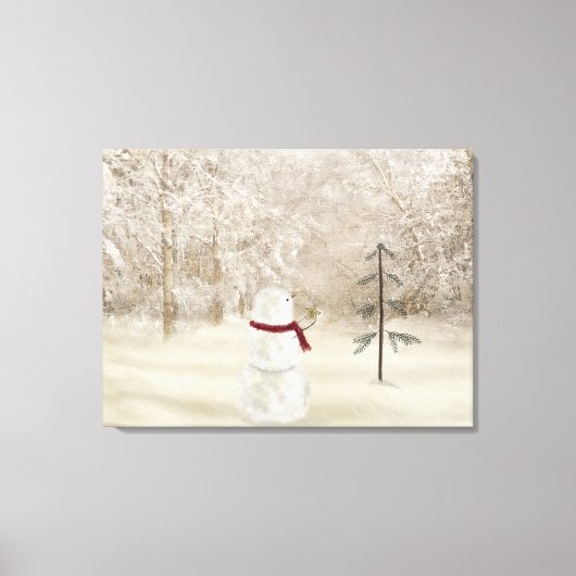 Sneeuwman met Kerstster Canvas Afdruk (Voorkant)