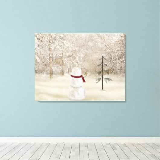 Sneeuwman met Kerstster Canvas Afdruk (Insitu (Houten vloer))