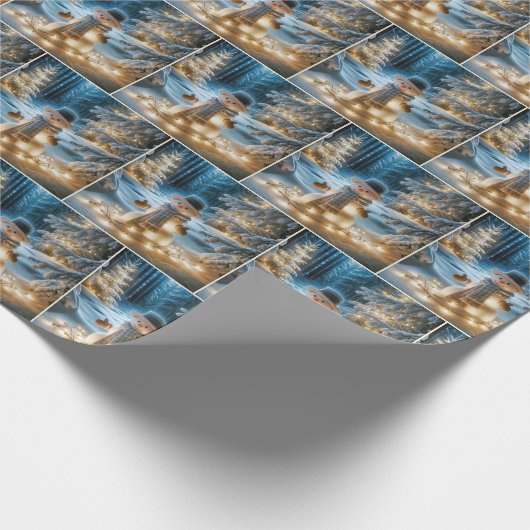 Sneeuwman met kerstverlichting cadeaupapier (Hoek)