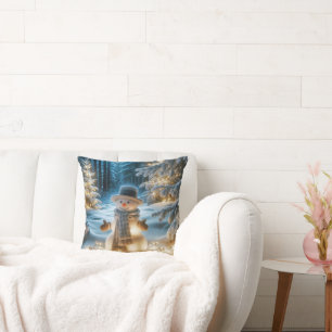 Sneeuwman met kerstverlichting kussen