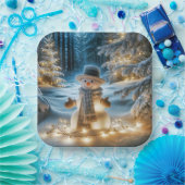 Sneeuwman met kerstverlichting papieren bordje (Feest)
