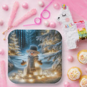 Sneeuwman met kerstverlichting papieren bordje (Feest)