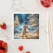Sneeuwman met kerstverlichting servet (Insitu)