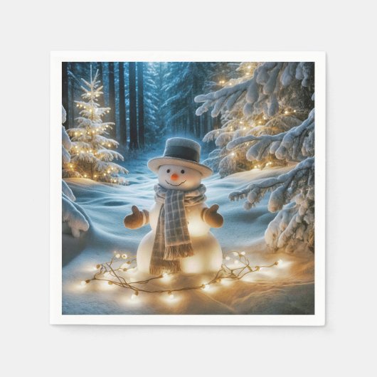 Sneeuwman met kerstverlichting servet (Voorkant)