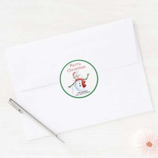 Sneeuwman met kerstverlichting - Vakantie Stickers (Envelop)