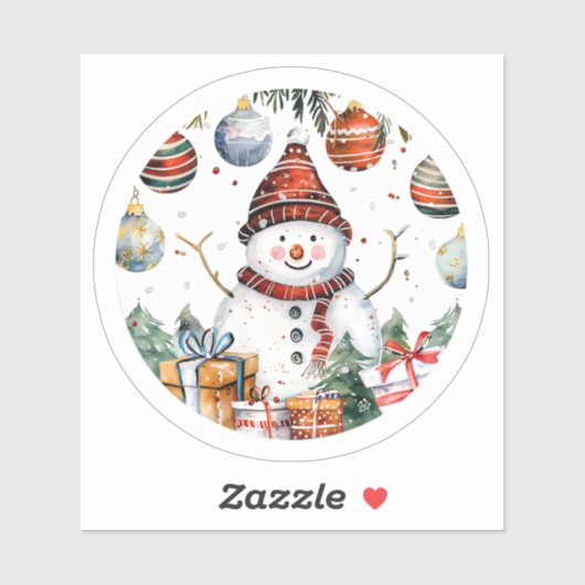 Sneeuwman met kerstversiering sticker (Vel)
