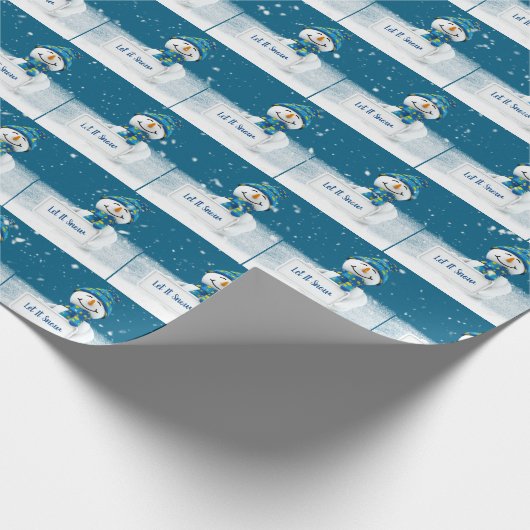 Sneeuwman met LET IT SNOW Sign Cadeaupapier (Hoek)