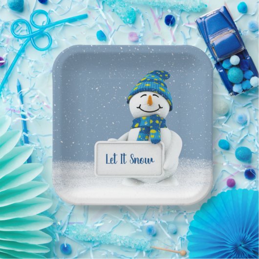 Sneeuwman met LET IT SNOW Sign Papieren Bordje (Feest)