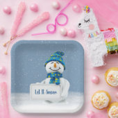 Sneeuwman met LET IT SNOW Sign Papieren Bordje (Feest)