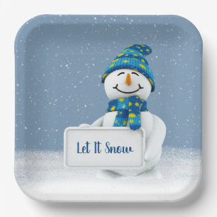 Sneeuwman met LET IT SNOW Sign Papieren Bordje