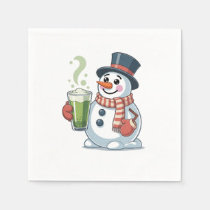 Sneeuwman met Matcha Drank Kerstliefhebbers Servet