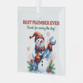 Sneeuwman met moersleutel beste loodgieter ooit Ke Glas Ornament (Voorkant links)