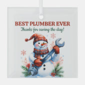 Sneeuwman met moersleutel beste loodgieter ooit Ke Glas Ornament (Voorkant)