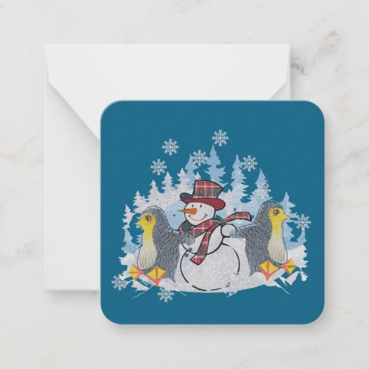 Sneeuwman met Pinguïns Notitiekaartje (Voorkant)