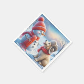 Sneeuwman met puppy servet (Hoek)