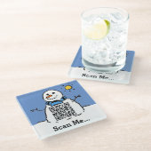 Sneeuwman met QR-code Glazen Onderzetter (Schuin)
