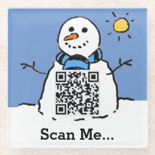 Sneeuwman met QR-code Glazen Onderzetter