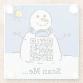 Sneeuwman met QR-code Glazen Onderzetter (Achterkant)
