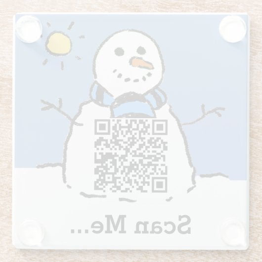 Sneeuwman met QR-code Glazen Onderzetter (Achterkant)